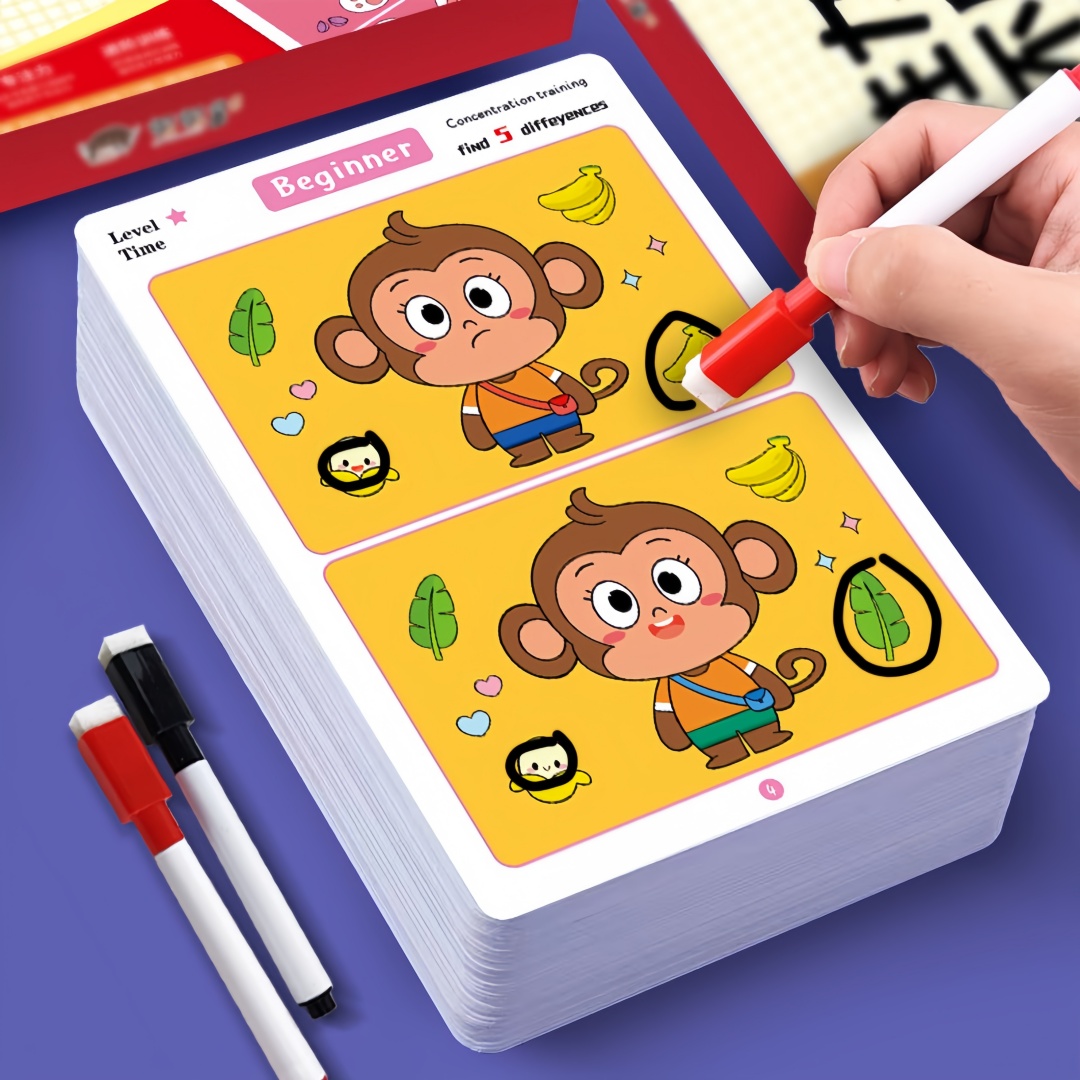 Kids Education Level - Finden Sie Unterschiede, Kartenspiel, wiederverwendbares Cartoon-Lernpuzzle