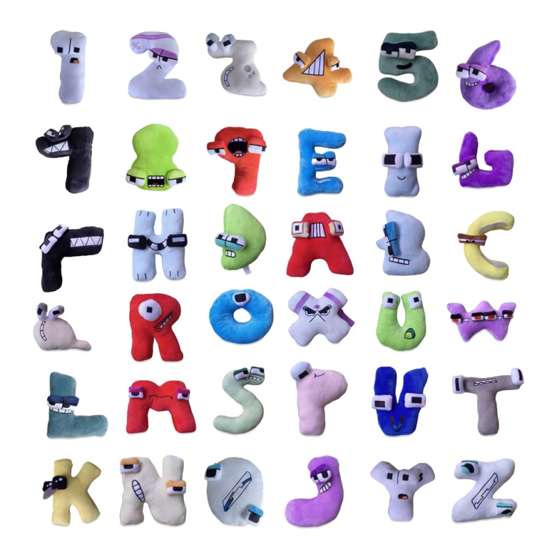 Kids Education Movies - 26-teiliges Alphabet- und Zahlen-Plüschtier-Set Lustige Gesichter