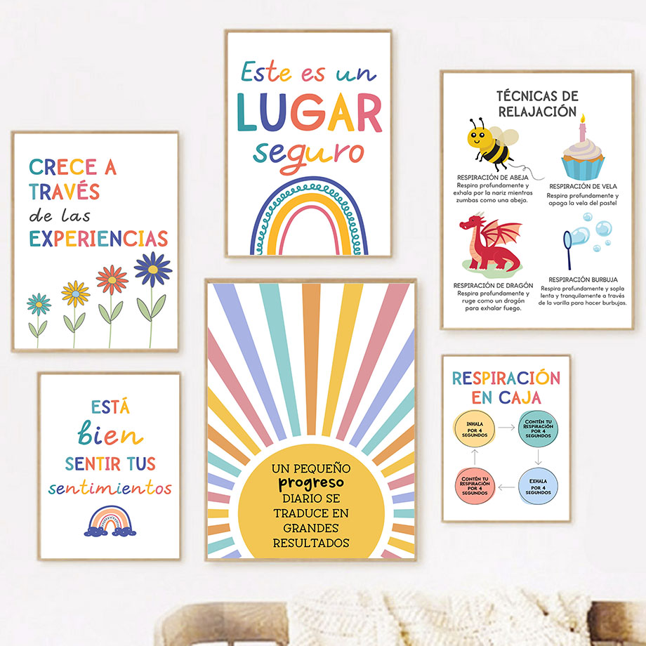 Kids Educational Posters - Spanische Bildung Motto Regenbogen Sonnenschein Wand