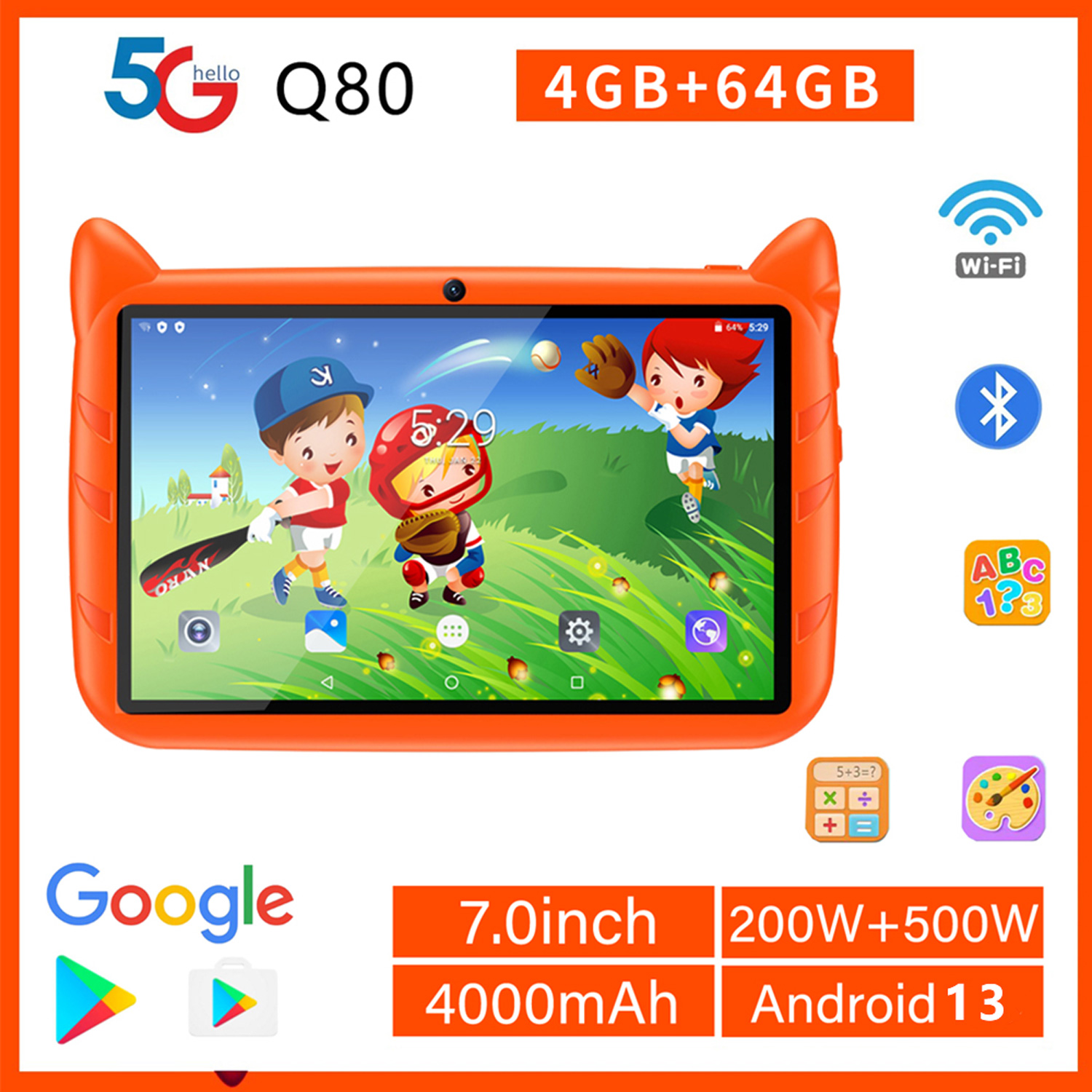 Kids Education Tablets - Neues 5G WiFi-Kinder-Tablet, 7 Zoll, Quad-Core,