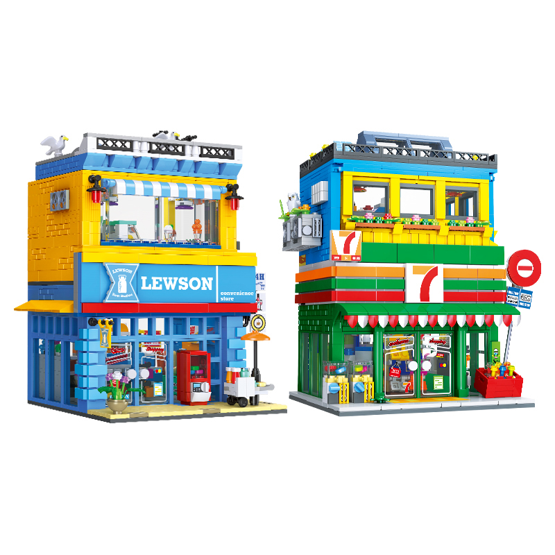 Kids Education Store - 1263+ Teile Straßenszene Convenience Store MOC