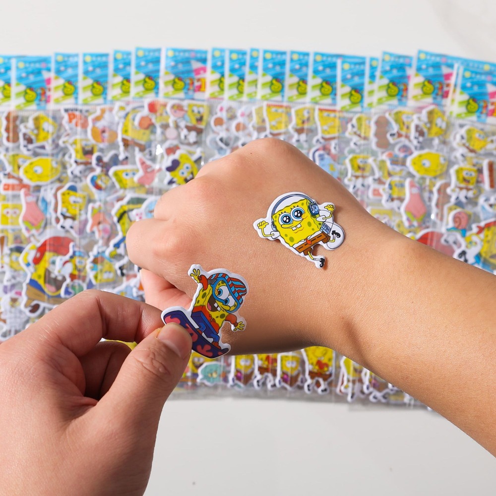 Kids Education Movies - 12er-Pack SpongeBob 3D-Aufkleber - Niedliche Cartoon-Blasenaufkleber-Bögen,