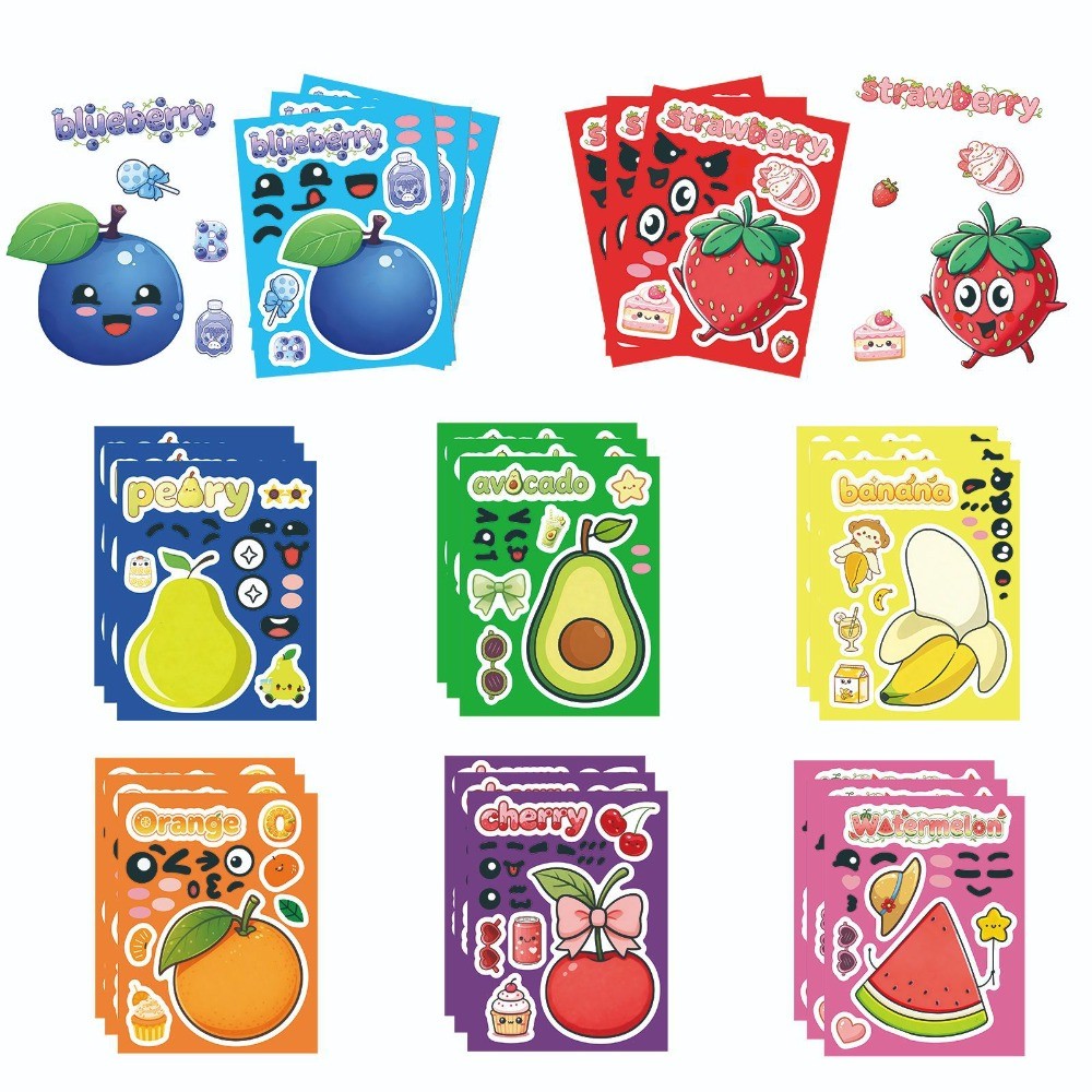 Kids Education Store - 8 Blatt „Make Face“-Aufkleber mit niedlichen